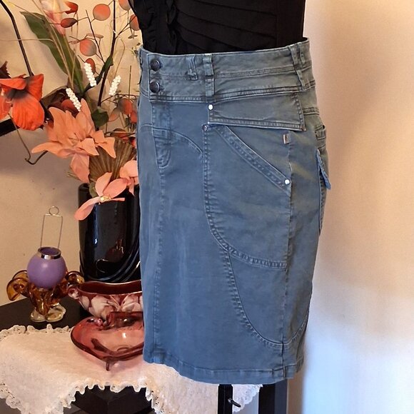 NWT I AM GIA Light Teal Blue Stretch Cotton Chic Knee Length Denim Skirt - Picture 4 of 16
